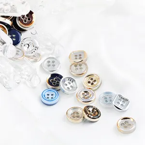 Wholesale 11.5mm Fashion Plating Gold Edge 4 Holes Round Resin Plastic Button For Shirt