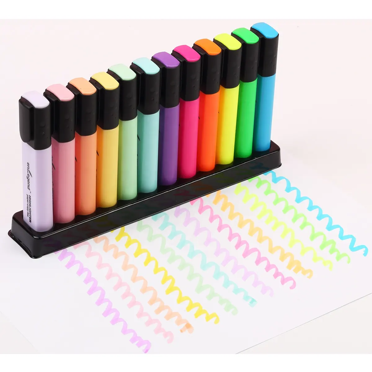 Conjunto de canetas marcadoras práticas: desenho de barril quadrado em estilo clássico com 12 cores
