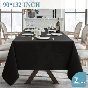 Housse de table rectangulaire beige en polyester lavable, 60 x 102 pouces, pour mariages, dîners champêtres et fêtes, lot de 6, aspect toile de jute - Product Image 4