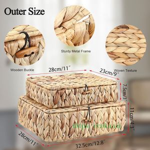 Ecoka Eco-Friendly Rattan Multifunction Storage <b>Basket</b> <b>with</b> Built-In Handles <b>Lid</b> for Clothing and Home Decoration Use - Product Image 2
