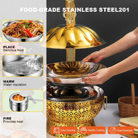 Plat de service de luxe en acier inoxydable 8L - Chauffé au combustible, finition dorée, utilisation pour buffet/hôtellerie