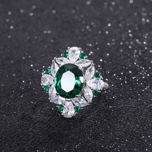 Manufacturer Supplier Eco-friendly Copper Oval Cut 10*12/6*8mm Emerald Green Cubic Zirconia Women's Bridal Jewelry <b>Sets</b> 3 <b>Sets</b> - Product Image 2