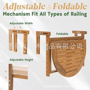 Table de balcon en bois ronde pliable avec rangement extérieur pour repas et rangement - Product Image 5