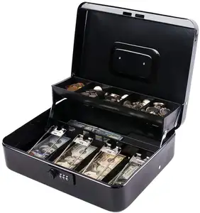 zhenzhi Combination lock with money box and lock, metal money box security, cash register, black