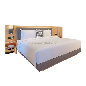 Fashion Trendy Economic Hotel Twin Bedroom Furniture Set MDF <b>Base</b> Two <b>Single</b> Upholstered <b>Beds</b> With Tufted Headboard & Nightstand - Product Image 2