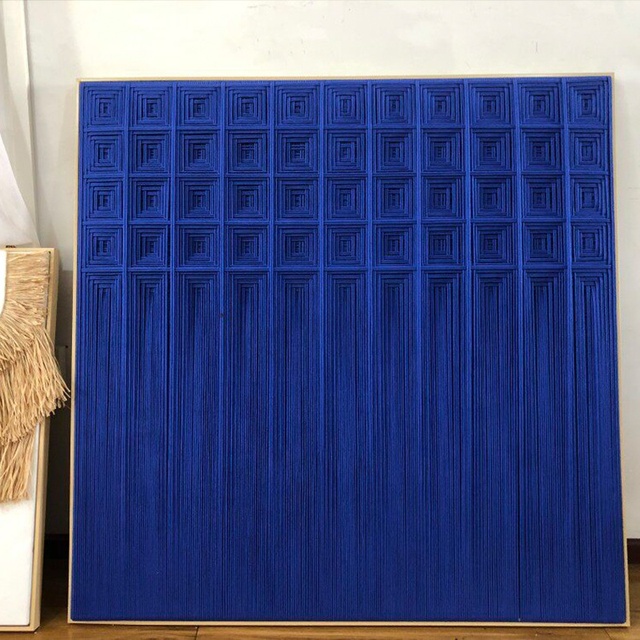 Handmade 3D Textured Oil Painting Canvas Decorative Woven Geometric Shape Abstract Art Deco Square Wall Art Custom Gold/Black