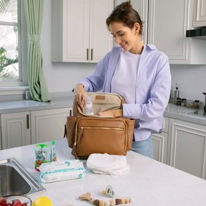 Mochila Pañalera MISS FONG de Cuero, Casual, Multifuncional, Gran Capacidad, Organizador con Colgador <span class=keywords><strong>para</strong></span> Cochecito, Color Marrón - Product Image 2