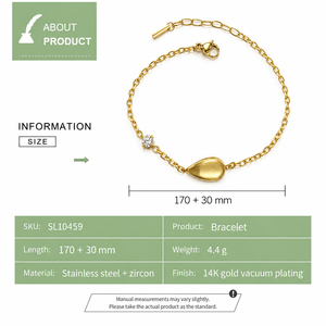 สร้อยข้อมือทรงหยดน้ำ สแตนเลสประดับเพชรซิร์คอน ชุบทอง 14K แบบสุญญากาศ สีทองและสีเงิน - Product Image 2