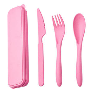 Ensemble de <span class=keywords><strong>couverts</strong></span> de voyage écologiques sans BPA en paille de blé réutilisable, couteau, fourchette, cuillères, vaisselle, avec étui - Product Image 6