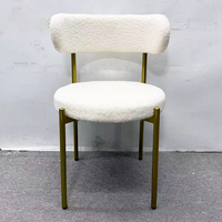 Chaise de salle à manger couleur crème avec dossier en laine d'agneau, style luxe léger, moderne et minimaliste, tabouret de manucure pour chambre, chaise de maquillage pour coiffeuse