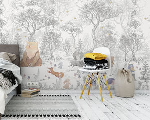 Ink <strong>Wash</strong> Animal Mural, <strong>Hand</strong>-Painted Eco-Friendly Fireproof Line Art Wallpaper for Modern Kids Room - Product Image 5