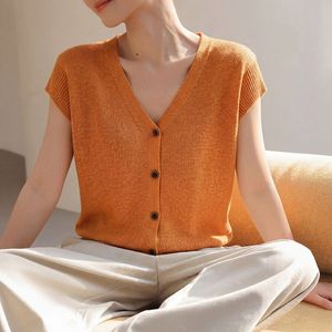Cardigã Feminino de Linho com Toque Fresco e Manga Curta, Blusa de Verão Fina e Elegante com Manga Borboleta, Camiseta Externa Solta e Estilosa - Product Image 4