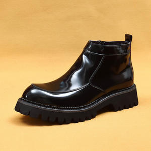 Thick-soled autumn genuine leather wide-toed boots for <b>men</b>, <b>shiny</b> side zipper, business style, Chelsea high-top <b>shoes</b> - Product Image 6
