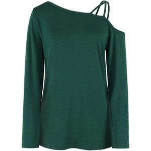 Women's Cold Shoulder Long Sleeve <b>Strappy</b> <b>Top</b> Asymmetric Tunic Casual Blouse Breathable Woven Fabric - Product Image 5