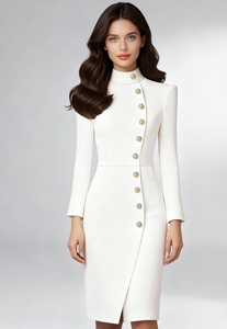 เดรสแฟชั่นฤดูใบไม้ร่วงแขนยาวคอตั้งทรงสลิมฟิตกระดุมโลหะแฟชั่น - Product Image 4