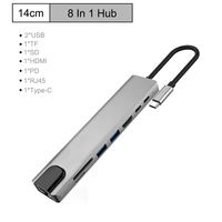 Hub USB 3.0 Type-C 8-en-1 en alliage d'aluminium 2.1 avec prise audio 3,5 mm et lecteur de cartes SD/MicroSD - En stock
