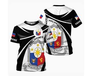 T-shirt décontracté à manches courtes pour homme, nouveau modèle transfrontalier, imprimé en 3D avec motif du blason des Philippines, vente en gros sur mesure - Product Image 5