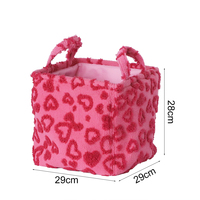 Panier de rangement en tissu peluche rose avec poignées, motif cœur rouge rose, pliable, écologique, organisateur mignon pour chambre et crèche