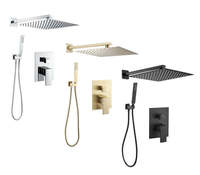 Ensemble de robinetterie de douche thermostatique encastrée en laiton massif au design moderne, finition brossée, mitigeur monocommande avec jet pluie et massage