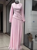 Nouvelle robe longue élégante à manches longues et volants roses, qui flattere la silhouette, pour femmes, commerce transfrontalier européen et américain