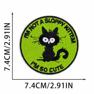New Iron on Cute Embroidery Funny <b>Black</b> cat Pet Patch for Clothes Bag Decoration - Product Image 5