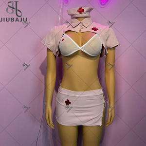 Ensemble jupe <span class=keywords><strong>sexy</strong></span> en cuir PU avec chemise bleue pour femmes, cosplay, flics, policière, bureau, lingerie, ensemble - Product Image 3