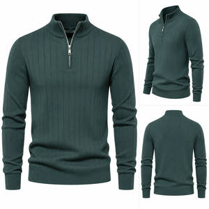 Suéter Personalizado Estilo Old Money para Hombre, Cuello Redondo con Cierre de Cremallera, Corte Ajustado, Tejido de Lujo, para Otoño e Invierno - Product Image 2