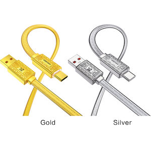 Cable KAKUSIGA Tipo-C 3A de 1.2m al por Mayor |   Cable de Carga Rápida Trenzado de ABS con Galvanoplastia, Dorado y Plateado - Product Image 1