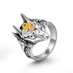 24Mm Roestvrijstalen Ring Zilver Gegoten Oude Egyptische Anubis God Wolf Dier Roestvrij Staal Ringvinger Ring Sieraden 657 - Product Image 1