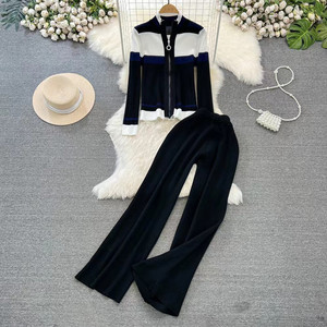 Maglioncino invernale con cerniera Slim Fit a vita alta pantaloni larghi figura lusinghiera <span class=keywords><strong>Set</strong></span> da salotto coordinato da donna - Product Image 3