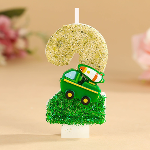Vela de Cumpleaños con Número, Camión Verde de Dibujos Animados, Vela Brillante para Pastel, Decoración para Fiesta de Cumpleaños de Niños - Product Image 5