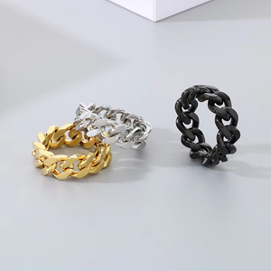 BM Fashion Jewelry Neo-Gothic Stainless Steel Cluster <b>Rings</b> Channel <b>Set</b> Crystal Rhinestone Chunky Chain for Women <b>Men</b> - Product Image 5