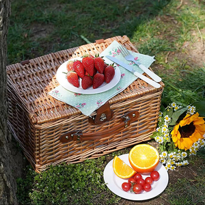 Cesta <span class=keywords><strong>de</strong></span> picnic redonda <span class=keywords><strong>de</strong></span> <span class=keywords><strong>mimbre</strong></span> tejida a mano, económica, en venta - Product Image 3