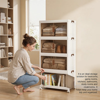 Boîte de rangement pliable en plastique avec roulettes, organisateur de garde-robe couvert, conteneur ménager empilable