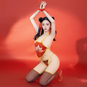 2025 Nieuwe Stijl Lingerie Koppels Flirtende Buik <span class=keywords><strong>Sexy</strong></span> Driehoekige Bloemprint Schattig Rollenspel Heksenspel Set - Product Image 1