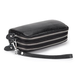 <b>Women</b> Clutch Phone Bag Genuine Cow Leather Three Zipper Long <b>Wallet</b> <b>Purse</b> Cowhide Ladies <b>Purses</b> - Product Image 3