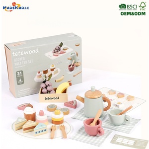 Juego de Té de Madera de Alta Calidad con Diseño Novedoso para Niños, Juguete Educativo Temprano de Simulación de Comida de Cocina, Pastel de Frutas para el Té de la Tarde - Product Image 1