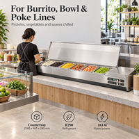 Barre de préparation pour buffet, extra longue 2180 mm, 1/3 GN, pour ligne de préparation de burritos et poke