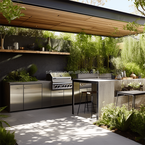 Muebles de Cocina Modulares Integrados de Acero Inoxidable con Acabado de Madera de Estilo Europeo de Lujo para <span class=keywords><strong>Terraza</strong></span> y Balcón - Product Image 1
