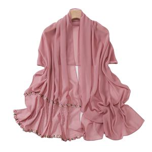 Nouveau Diamant Perle Hijabs De Mousseline De Soie Style Pastoral Dentelle Musulmane Dame Moyen-Orient Afrique Emballage Foulard Opaque En Mousseline De Soie Hijab - Product Image 2