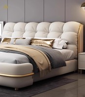 Meuble de chambre à coucher de luxe américain en vente chaude, tête de lit en cuir véritable haut de gamme, lit king-size, meubles de chambre à coucher en bois