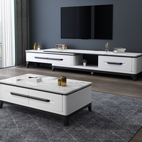 Meuble TV moderne en pierre avec rangement ouvert et 3 tiroirs, ensemble table TV en marbre bjflamingo meuble TV Rock Tea Table