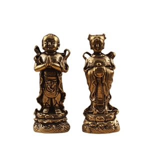 Figuras de niño y niña de latón, 2 piezas, niño dorado y niña de jade, decoración para el hogar, esculturas de mesa - Product Image 5