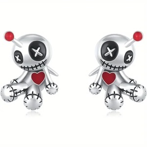 Orecchini a Perno con Disegni Cartoon, Placcati in Argento, in Lega di Zinco, Gioielli Unisex alla Moda con Design a Cuore - Product Image 1