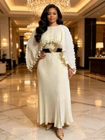 Robe de soirée longue plissée élégante pour femme avec manches cape à volants, ceinture papillon, grande taille, pour invitée de mariage ou de fête formelle musulmane