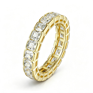 ZG Cushion Cut CZ Bezel Full Eternity <strong>Ring</strong> <strong>Gold</strong> Plated Wedding Band For Women - Product Image 1