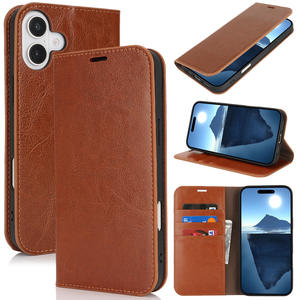 Funda a prueba de golpes para iPhone 16, funda tipo cartera con soporte de cuero Crazy Horse para iPhone 17 Pro - Product Image 1