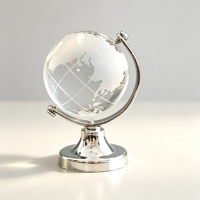 Globe en cristal avec support métallique, gravé au laser et sablé, décoration d'intérieur pour salon ou bureau
