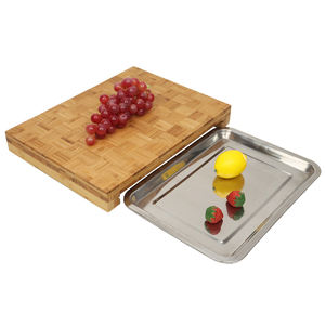 कस्टम स्नीदेब्ट मिट ऑफंगशेल bq काटना ब्लॉक लकड़ी बांस काटने बोर्ड के नीचे स्लाइडिंग स्टेनलेस स्टील ड्रिप ट्रे के साथ - Product Image 3