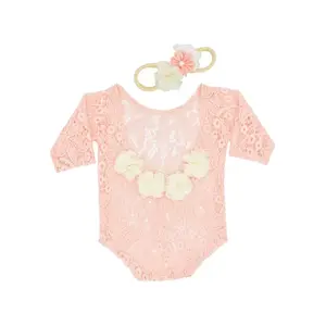 Bán Buôn Bé Dễ Thương Bé Trang Phục Sơ Sinh Nhiếp Ảnh Đạo Cụ Ren Romper Và Headband Set Bé Ảnh Chụp Trang Phục